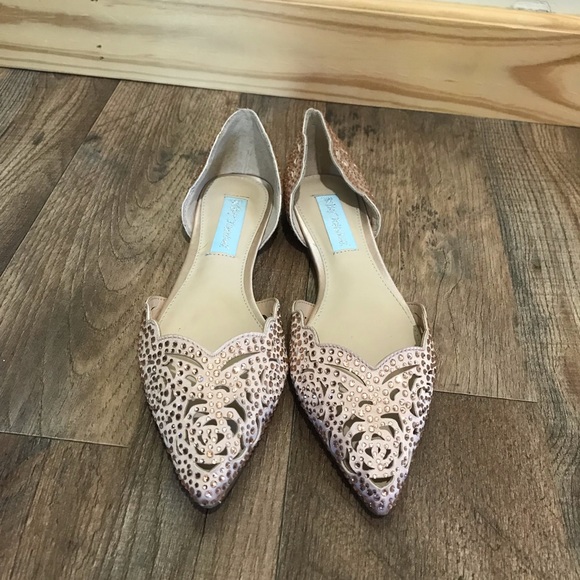 Betsy Johnson Lucy Jeweled Rhinestone Leather lining studded laser cut out Flats - Picture 3 of 11